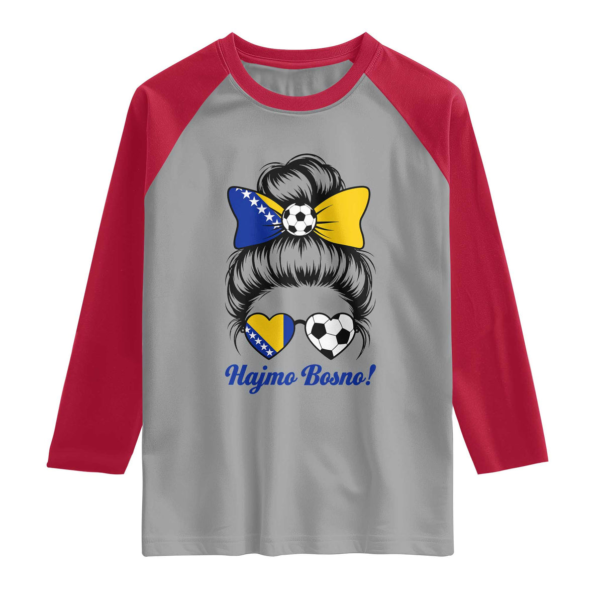 Bosnia Soccer Messy Bun Raglan Shirt Hajmo Bosno Game Day Gift