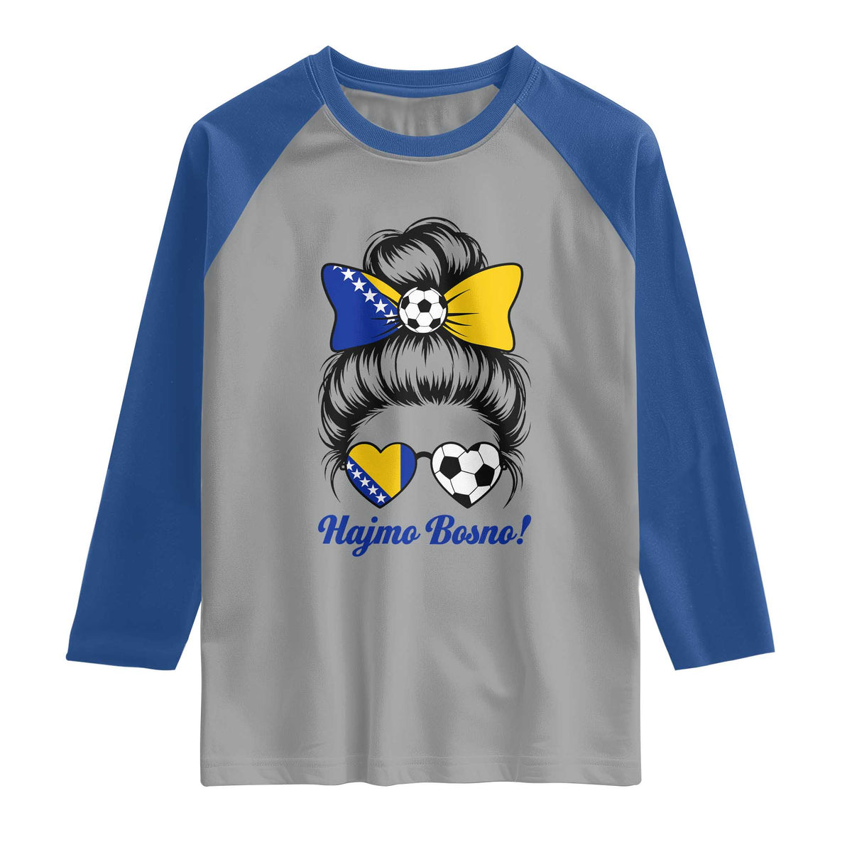 Bosnia Soccer Messy Bun Raglan Shirt Hajmo Bosno Game Day Gift