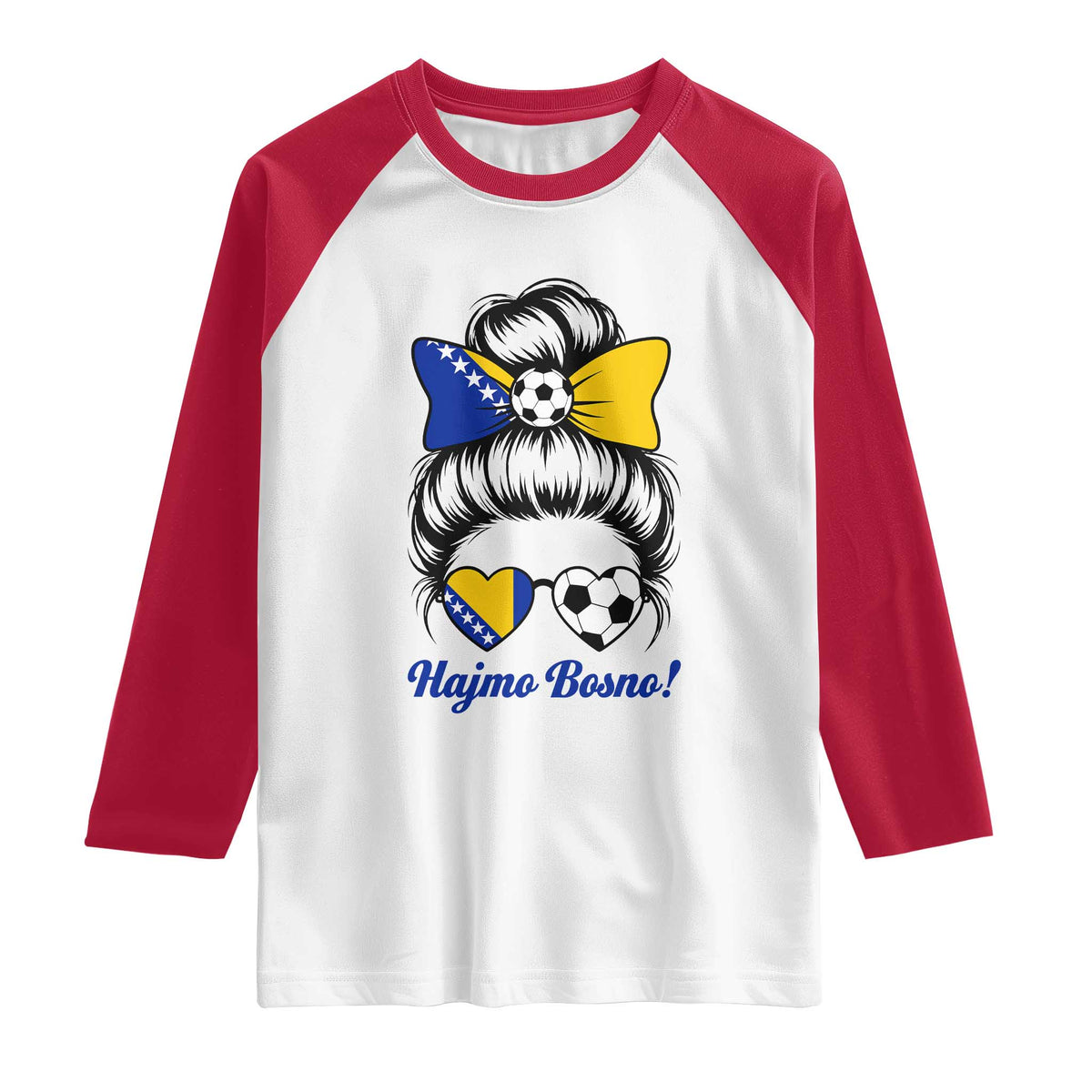 Bosnia Soccer Messy Bun Raglan Shirt Hajmo Bosno Game Day Gift