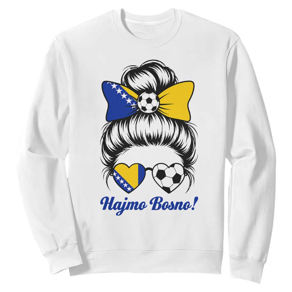 Bosnia Soccer Messy Bun Sweatshirt Hajmo Bosno Game Day Gift