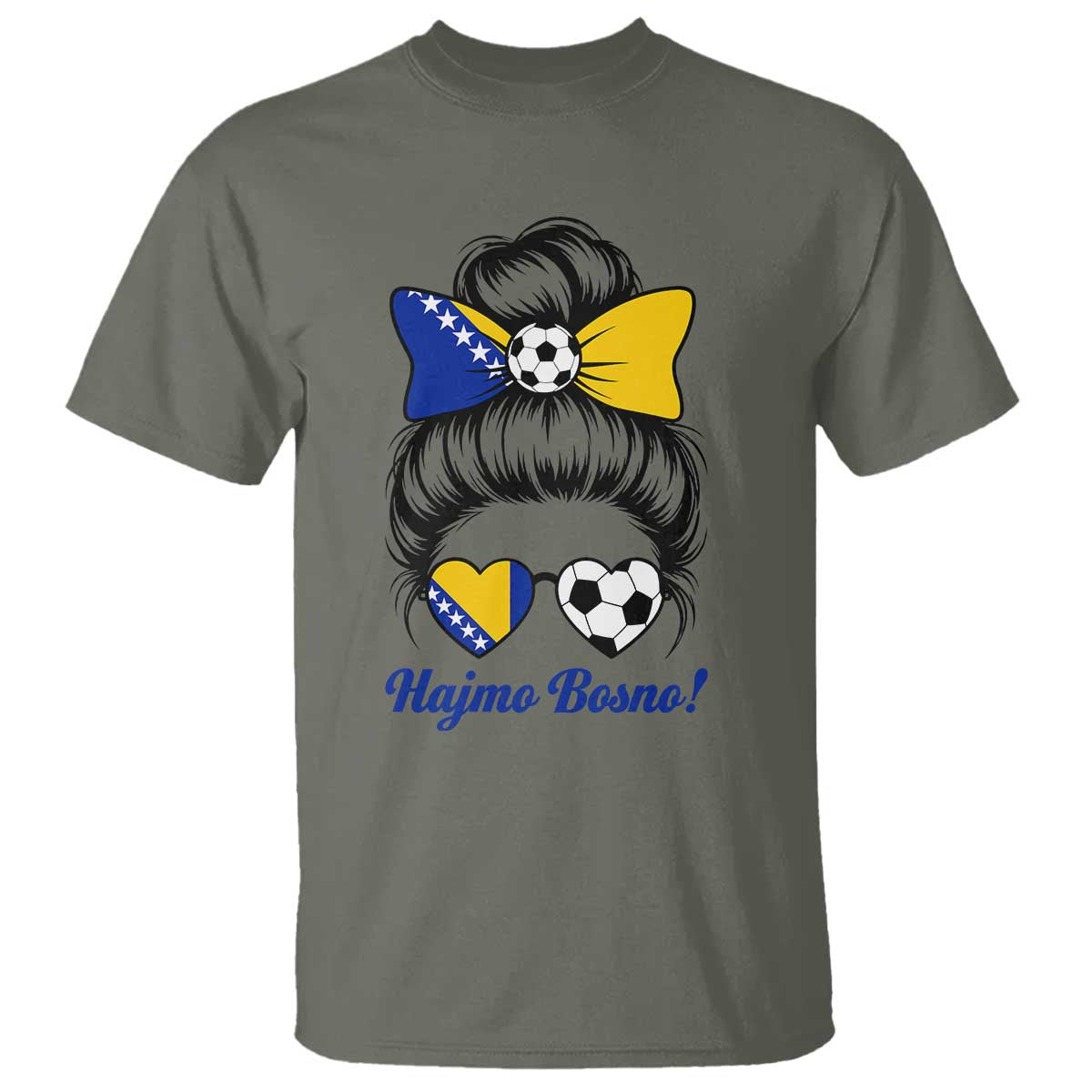 Bosnia Soccer Messy Bun T Shirt Hajmo Bosno Game Day Gift