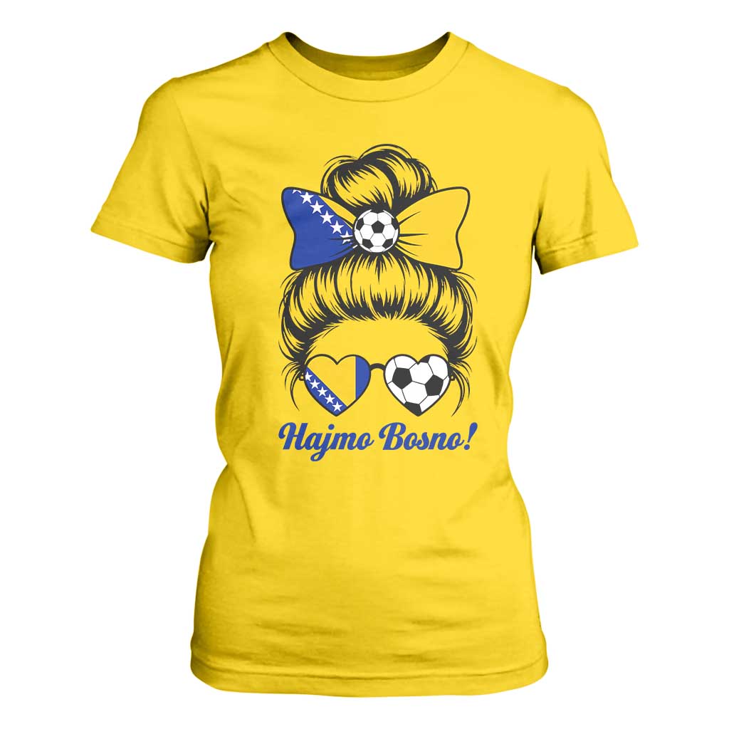 Bosnia Soccer Messy Bun T Shirt For Women Hajmo Bosno Game Day Gift