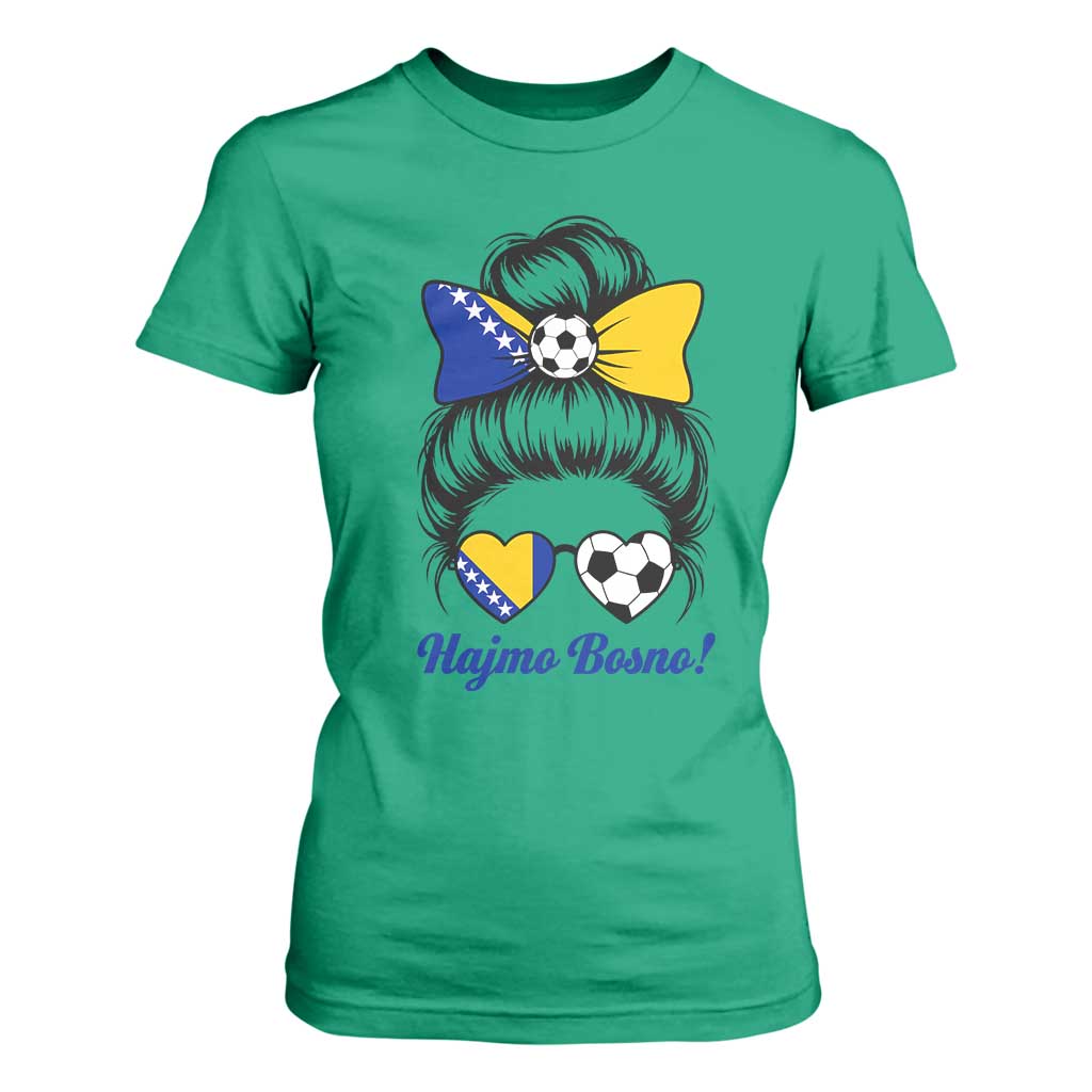 Bosnia Soccer Messy Bun T Shirt For Women Hajmo Bosno Game Day Gift