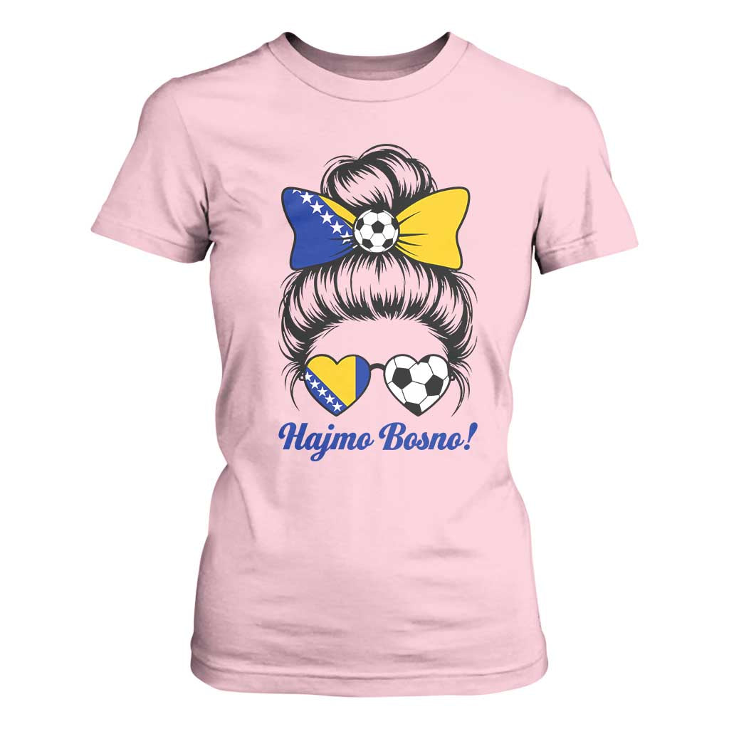 Bosnia Soccer Messy Bun T Shirt For Women Hajmo Bosno Game Day Gift