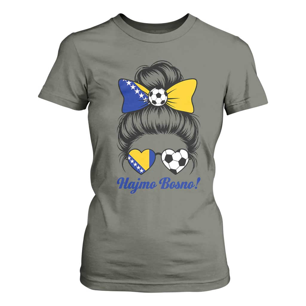 Bosnia Soccer Messy Bun T Shirt For Women Hajmo Bosno Game Day Gift