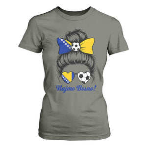 Bosnia Soccer Messy Bun T Shirt For Women Hajmo Bosno Game Day Gift