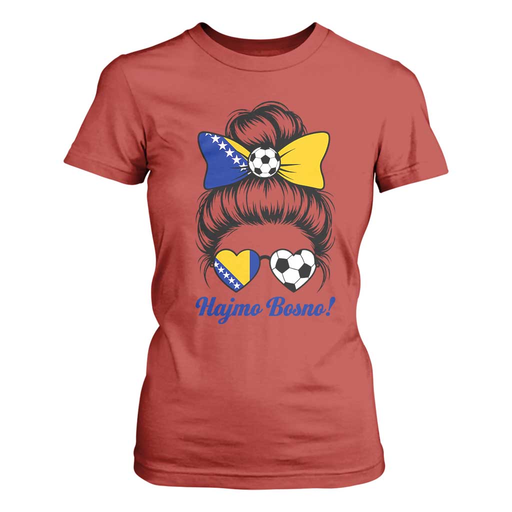 Bosnia Soccer Messy Bun T Shirt For Women Hajmo Bosno Game Day Gift