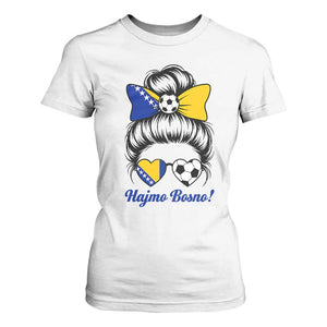 Bosnia Soccer Messy Bun T Shirt For Women Hajmo Bosno Game Day Gift