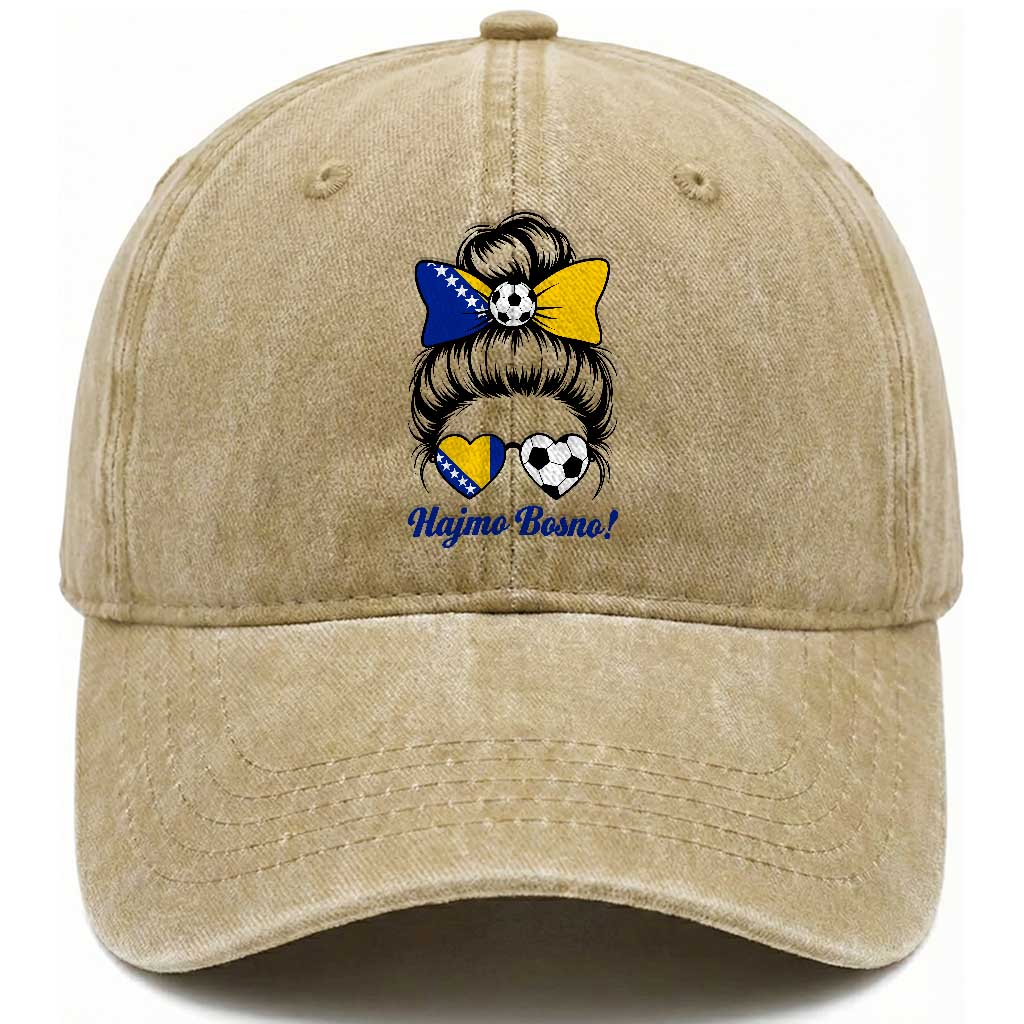 Bosnia Soccer Messy Bun Washed Cotton Baseball Cap Hajmo Bosno Game Day Gift