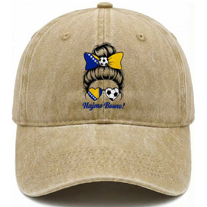 Bosnia Soccer Messy Bun Washed Cotton Baseball Cap Hajmo Bosno Game Day Gift