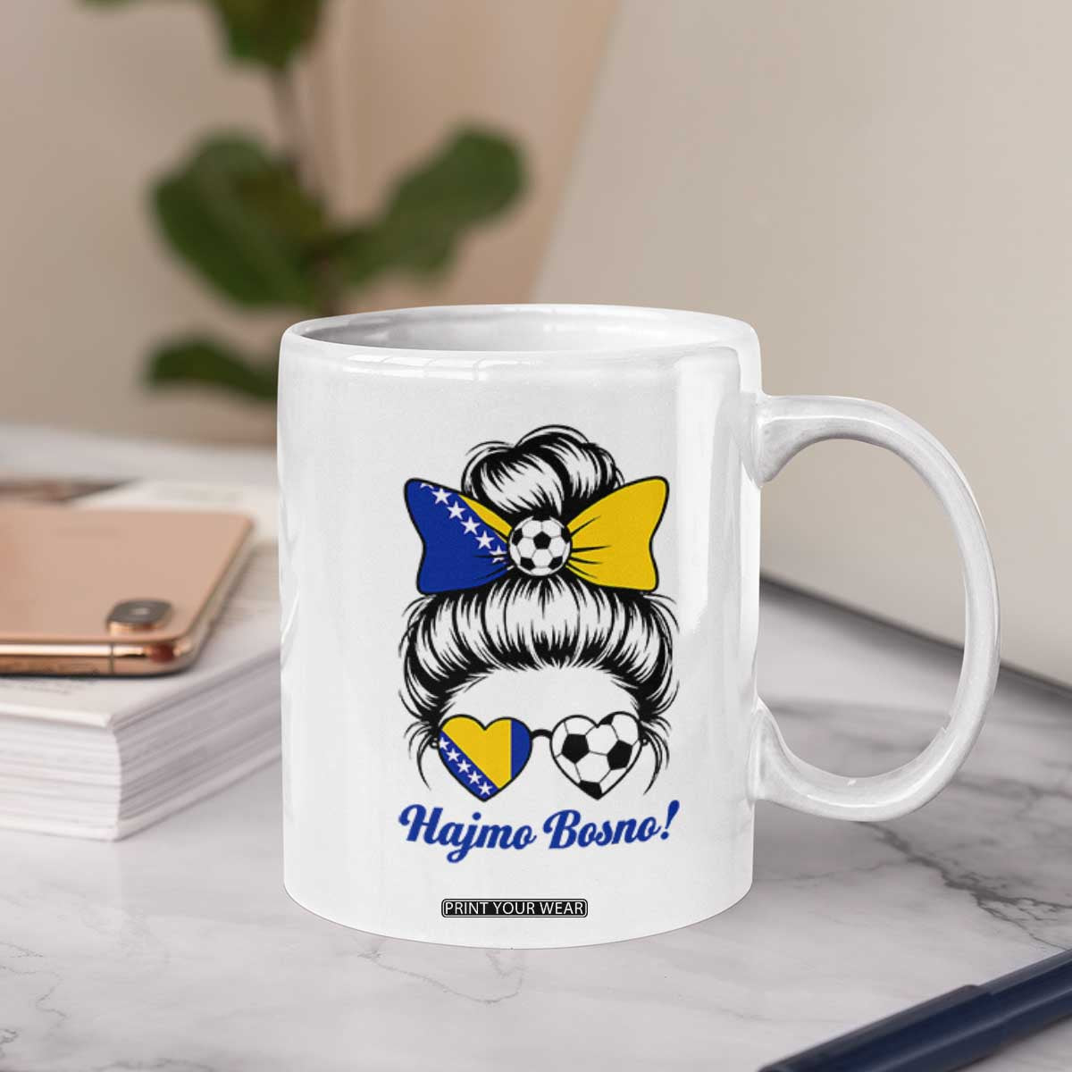 Bosnia Soccer Messy Bun Coffee Mug Hajmo Bosno Game Day Gift
