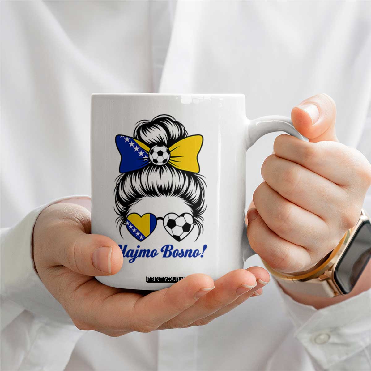Bosnia Soccer Messy Bun Coffee Mug Hajmo Bosno Game Day Gift