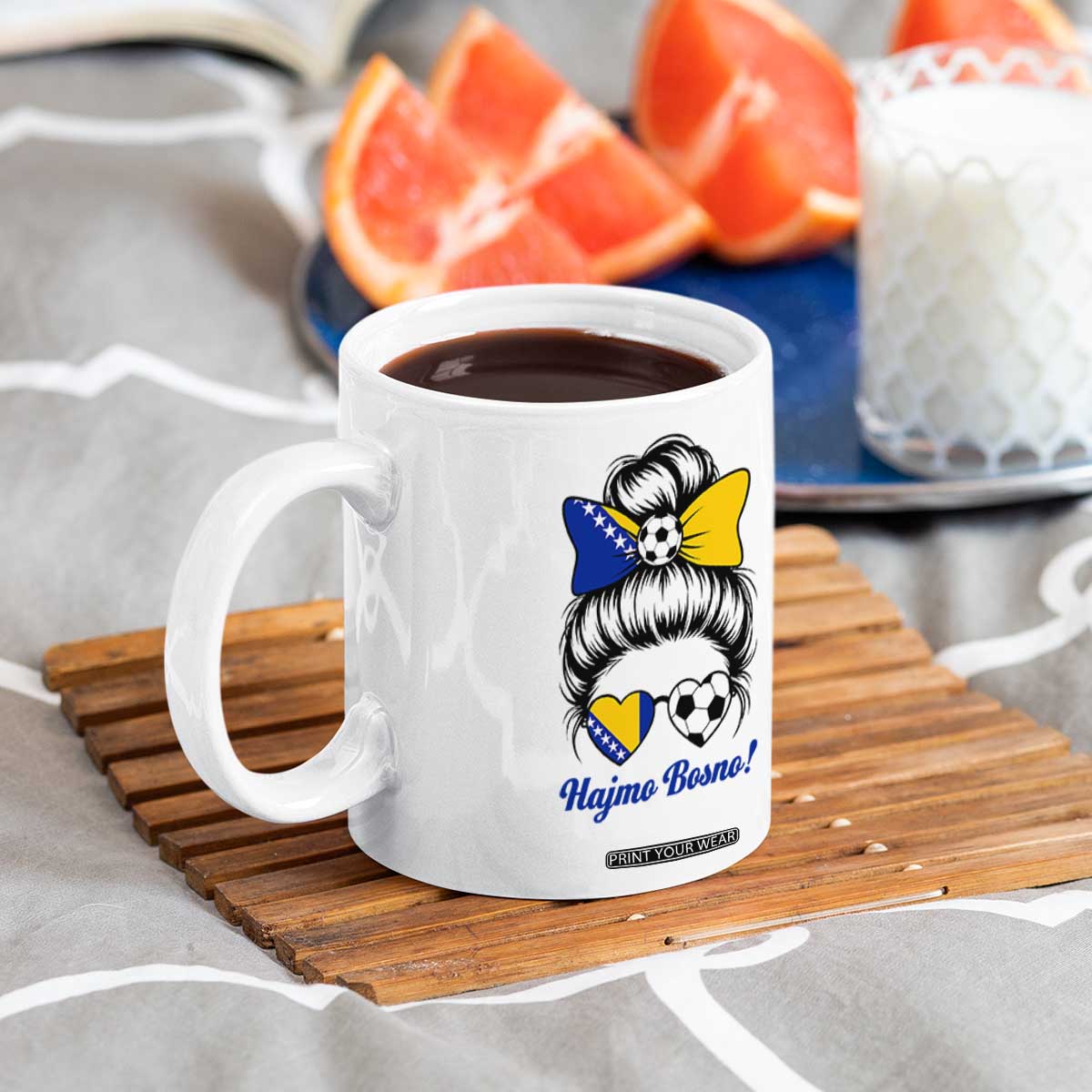 Bosnia Soccer Messy Bun Coffee Mug Hajmo Bosno Game Day Gift