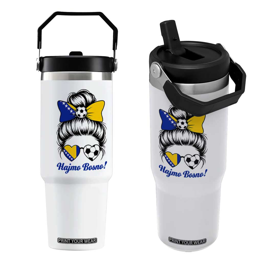 Bosnia Soccer Messy Bun Flip Straw Tumbler Hajmo Bosno Game Day Gift