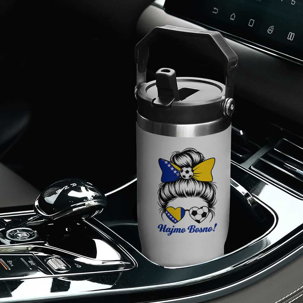 Bosnia Soccer Messy Bun Flip Straw Tumbler Hajmo Bosno Game Day Gift