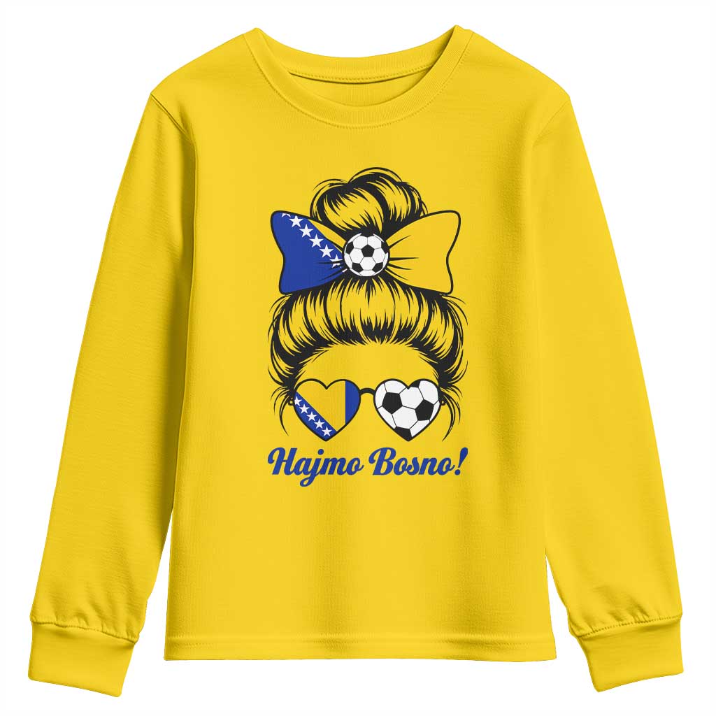 Bosnia Soccer Messy Bun Youth Sweatshirt Hajmo Bosno Game Day Gift
