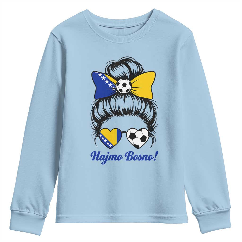 Bosnia Soccer Messy Bun Youth Sweatshirt Hajmo Bosno Game Day Gift
