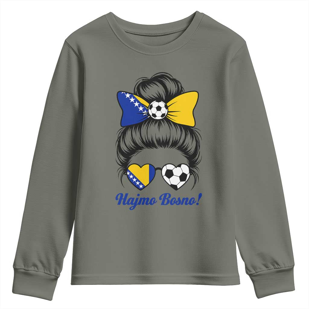 Bosnia Soccer Messy Bun Youth Sweatshirt Hajmo Bosno Game Day Gift