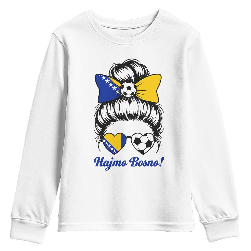 Bosnia Soccer Messy Bun Youth Sweatshirt Hajmo Bosno Game Day Gift TS12 White Print Your Wear