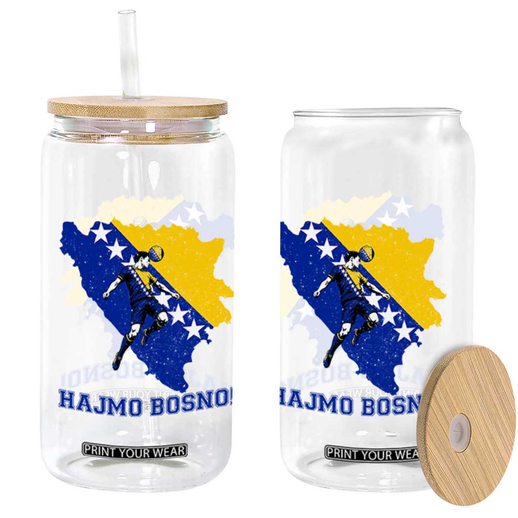 Vintage Bosnian Map Football Fan Glass Can Proud Balkan Heritage Gift