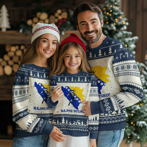 Vintage Bosnian Map Football Fan Ugly Christmas Sweater Proud Balkan Heritage Gift