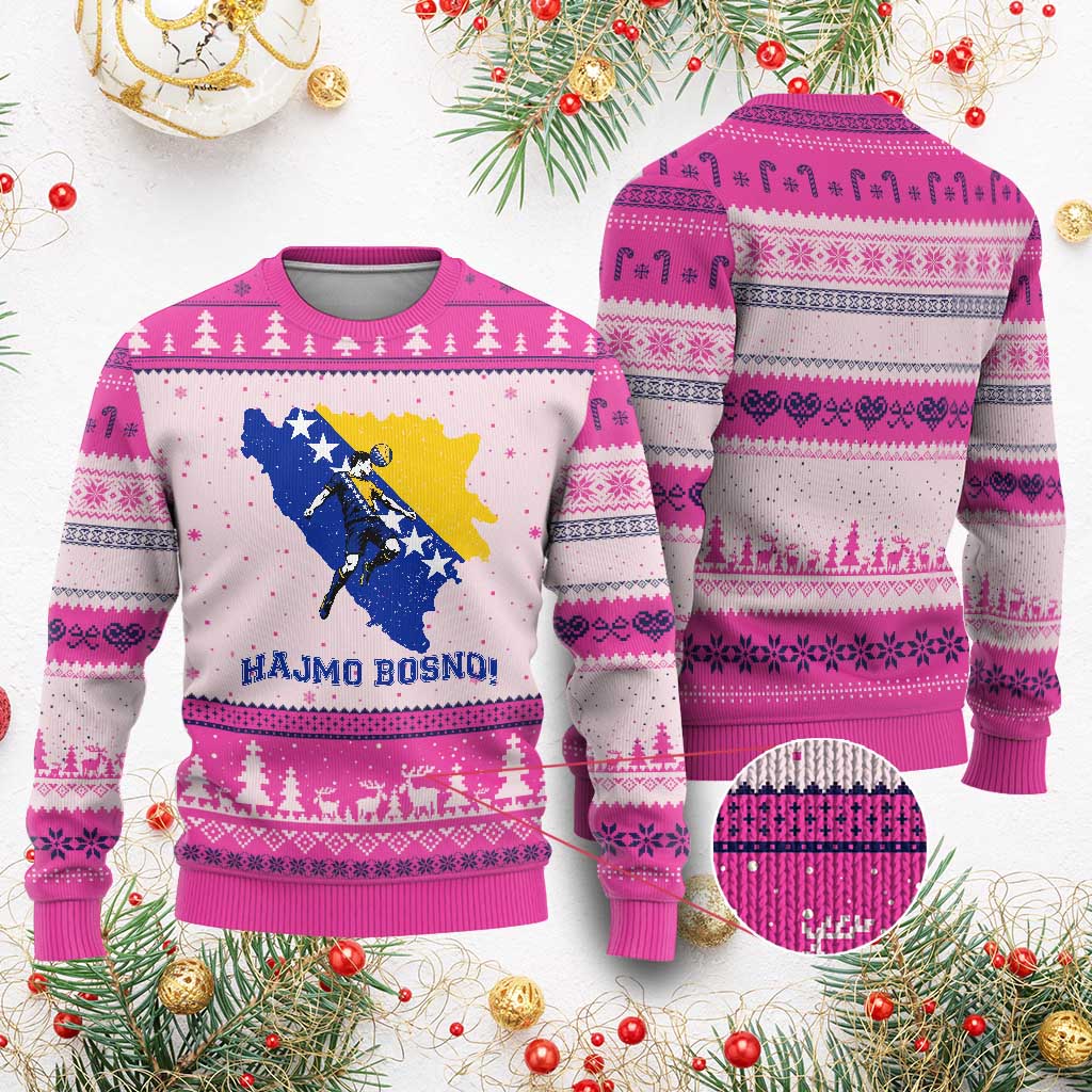 Vintage Bosnian Map Football Fan Ugly Christmas Sweater Proud Balkan Heritage Gift
