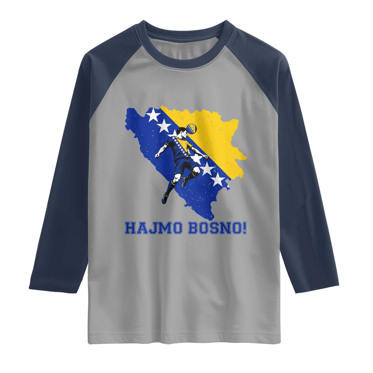 Vintage Bosnian Map Football Fan Raglan Shirt Proud Balkan Heritage Gift