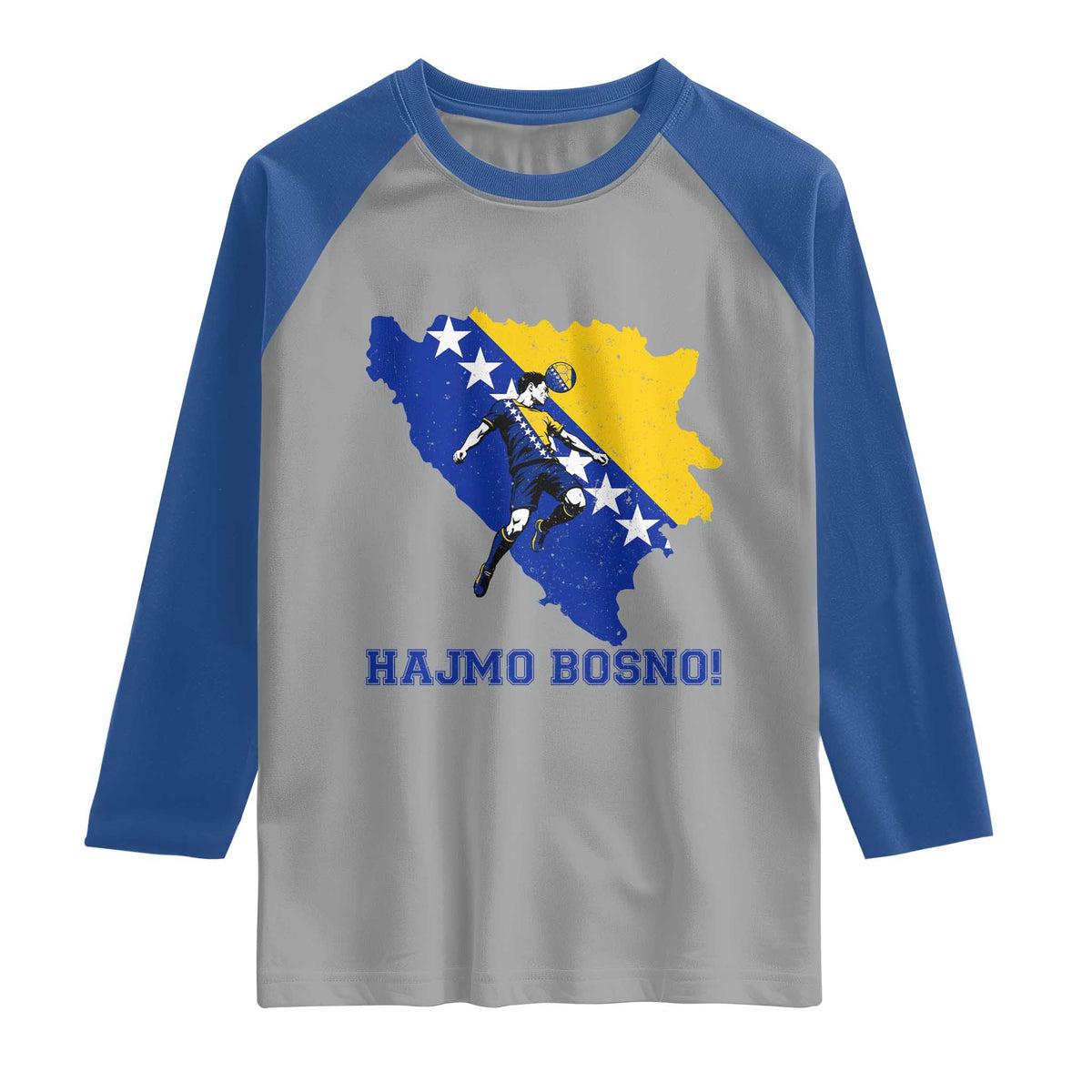 Vintage Bosnian Map Football Fan Raglan Shirt Proud Balkan Heritage Gift