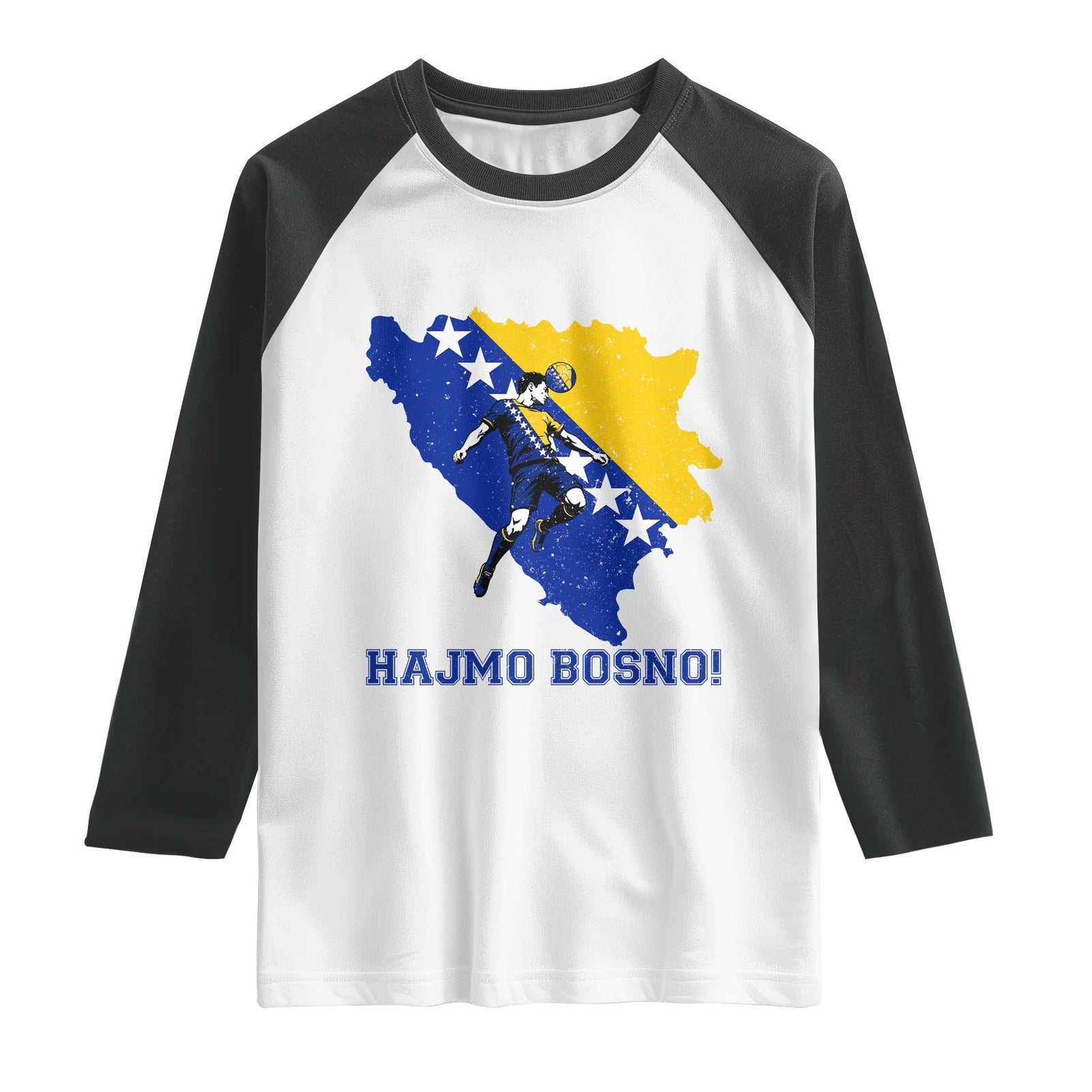 Vintage Bosnian Map Football Fan Raglan Shirt Proud Balkan Heritage Gift TS12 White Black Print Your Wear