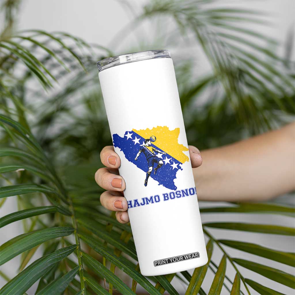 Vintage Bosnian Map Football Fan Skinny Tumbler Proud Balkan Heritage Gift