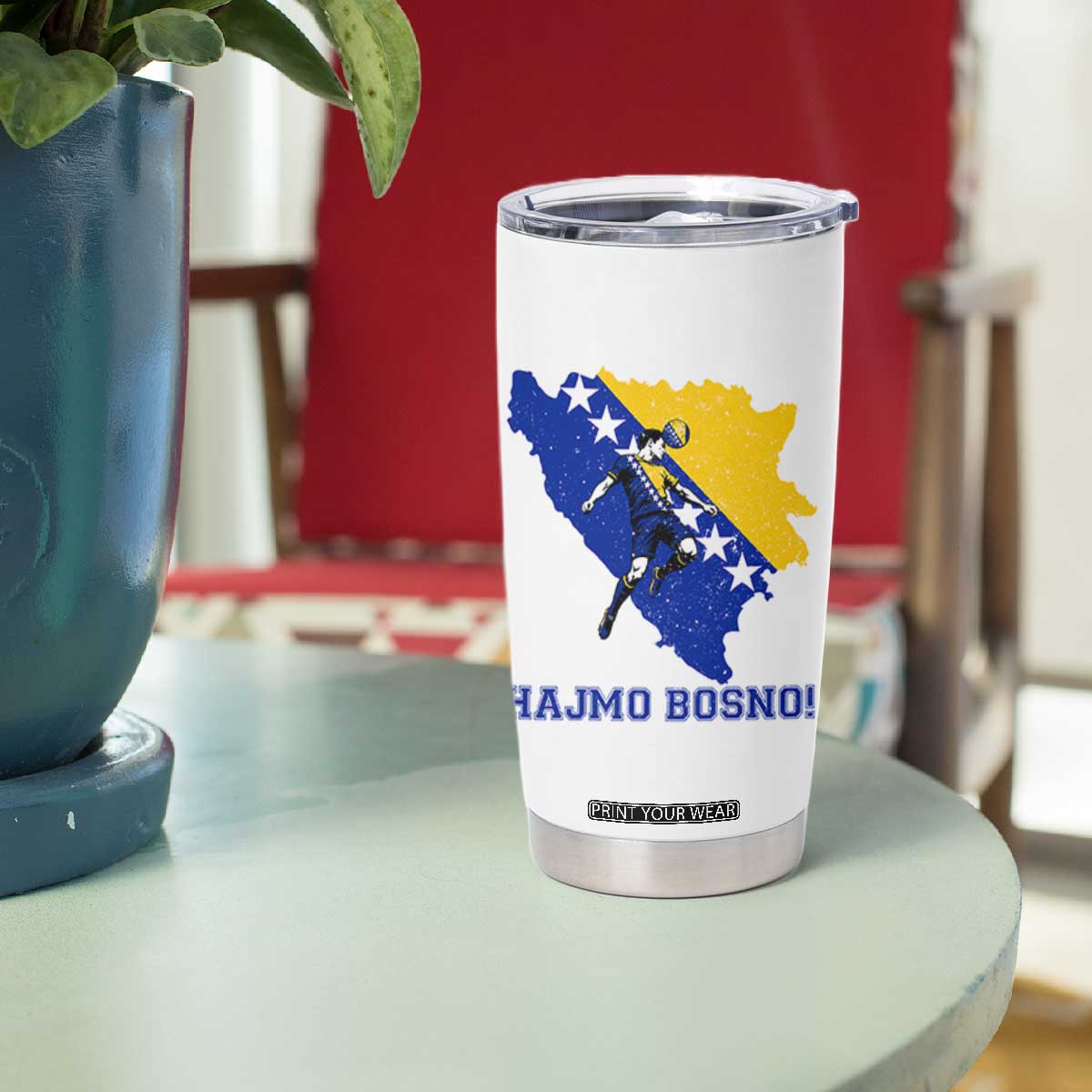 Vintage Bosnian Map Football Fan Tumbler Cup Proud Balkan Heritage Gift