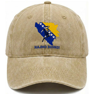 Vintage Bosnian Map Football Fan Washed Cotton Baseball Cap Proud Balkan Heritage Gift