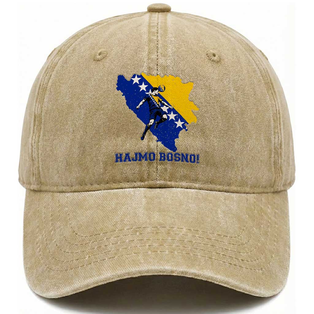Vintage Bosnian Map Football Fan Washed Cotton Baseball Cap Proud Balkan Heritage Gift TS12 Print Your Wear