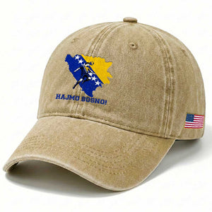 Vintage Bosnian Map Football Fan Washed Cotton Baseball Cap Proud Balkan Heritage Gift