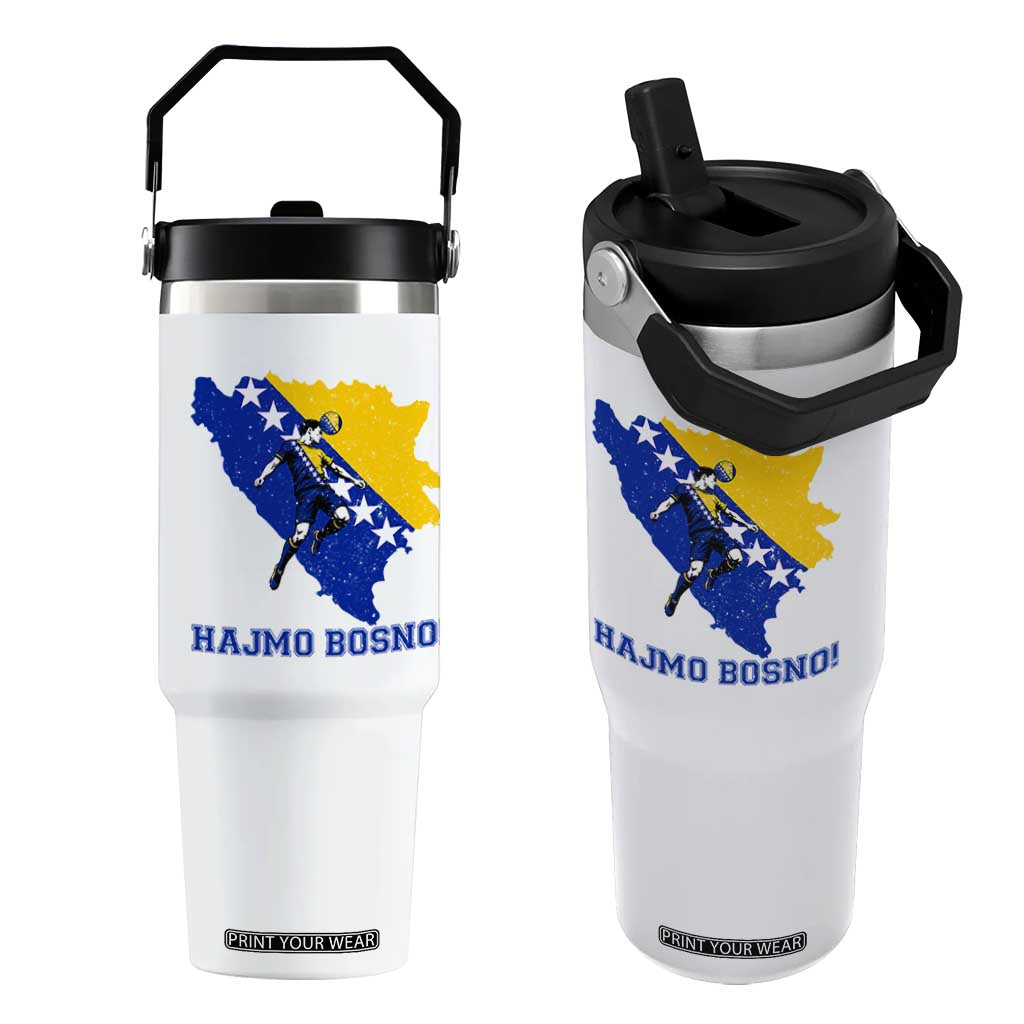 Vintage Bosnian Map Football Fan Flip Straw Tumbler Proud Balkan Heritage Gift