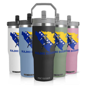 Vintage Bosnian Map Football Fan Flip Straw Tumbler Proud Balkan Heritage Gift