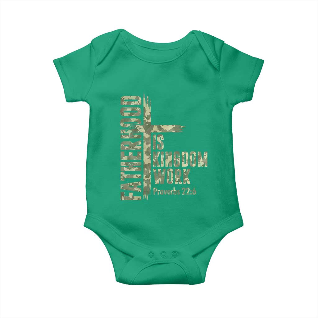 Fatherhood Is Kingdom Work Baby Onesie Camo Christian Fathers Day Gift