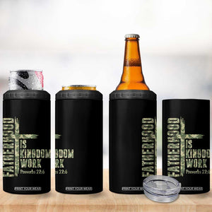 Fatherhood Is Kingdom Work 4 in 1 Can Cooler Tumbler Camo Christian Fathers Day Gift
