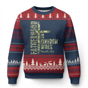 Fatherhood Is Kingdom Work Ugly Christmas Sweater Camo Christian Fathers Day Gift