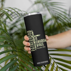 Fatherhood Is Kingdom Work Skinny Tumbler Camo Christian Fathers Day Gift