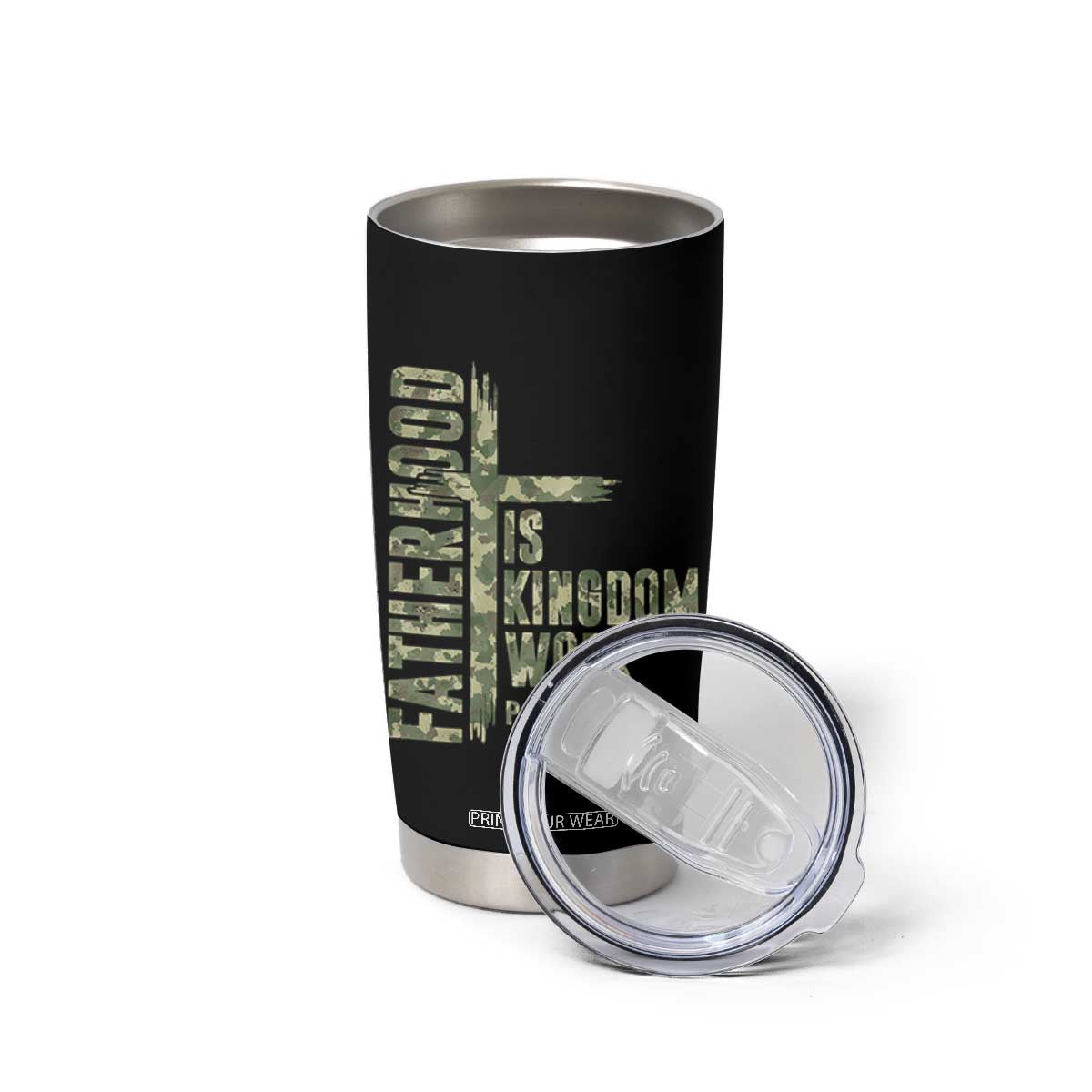 Fatherhood Is Kingdom Work Tumbler Cup Camo Christian Fathers Day Gift