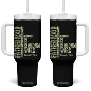 Fatherhood Is Kingdom Work Tumbler With Handle Camo Christian Fathers Day Gift
