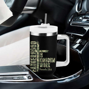 Fatherhood Is Kingdom Work Tumbler With Handle Camo Christian Fathers Day Gift