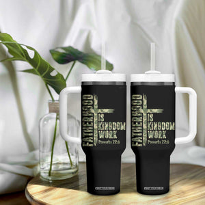 Fatherhood Is Kingdom Work Tumbler With Handle Camo Christian Fathers Day Gift