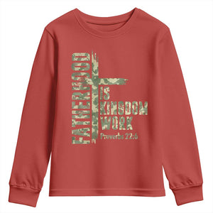 Fatherhood Is Kingdom Work Youth Sweatshirt Camo Christian Fathers Day Gift