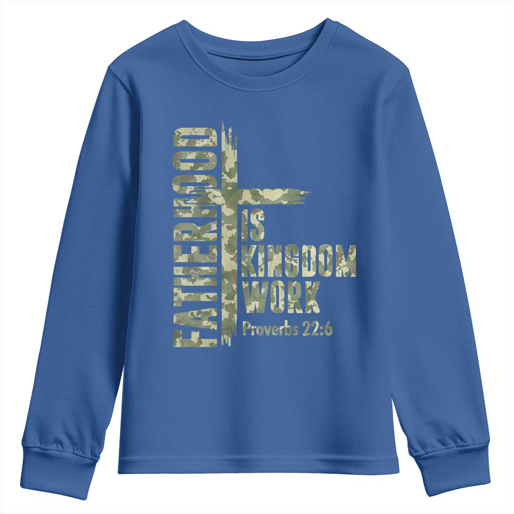 Fatherhood Is Kingdom Work Youth Sweatshirt Camo Christian Fathers Day Gift