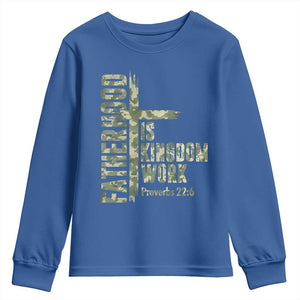 Fatherhood Is Kingdom Work Youth Sweatshirt Camo Christian Fathers Day Gift