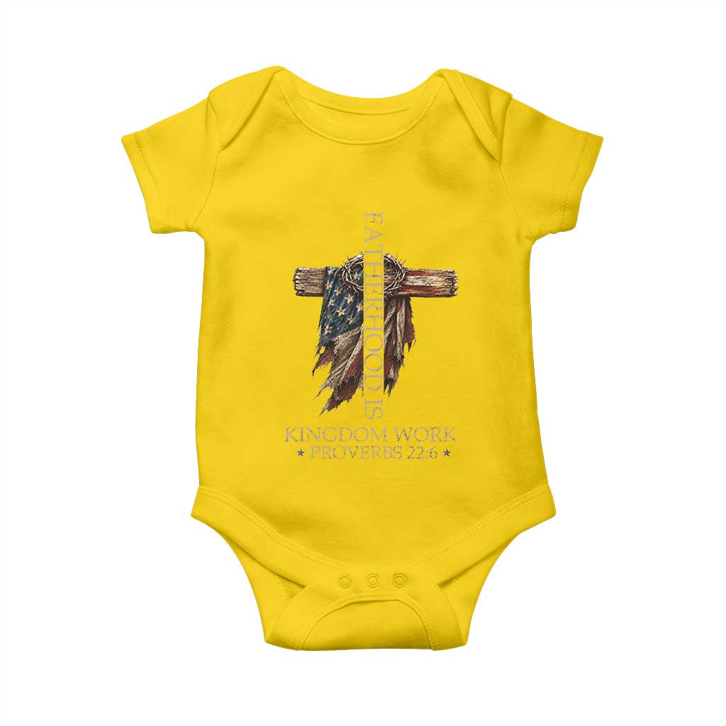 Fatherhood Is Kingdom Work Baby Onesie Vintage American Flag Christian Dad Gift