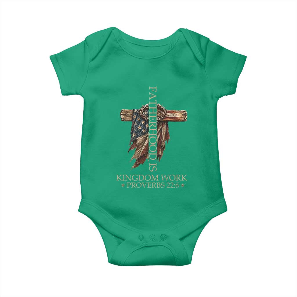 Fatherhood Is Kingdom Work Baby Onesie Vintage American Flag Christian Dad Gift