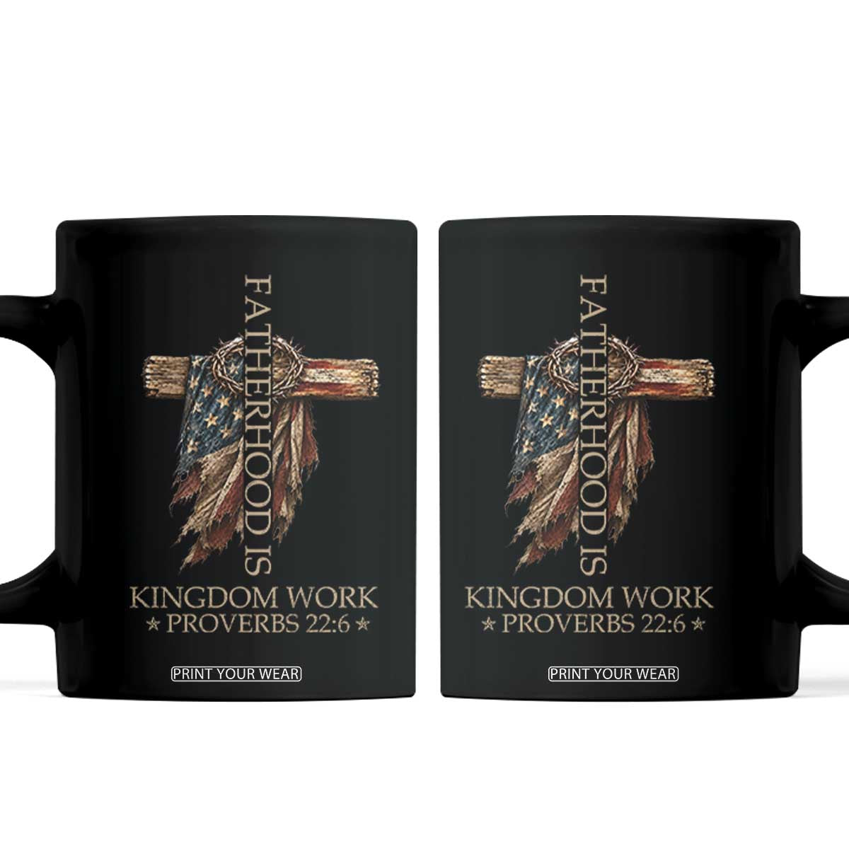 Fatherhood Is Kingdom Work Coffee Mug Vintage American Flag Christian Dad Gift